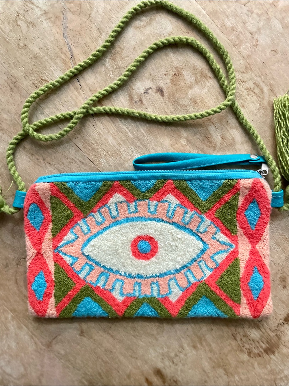 Wuitusu Handcrafted Needle Punch Multicolor Evil Eye Crossbody Clutch